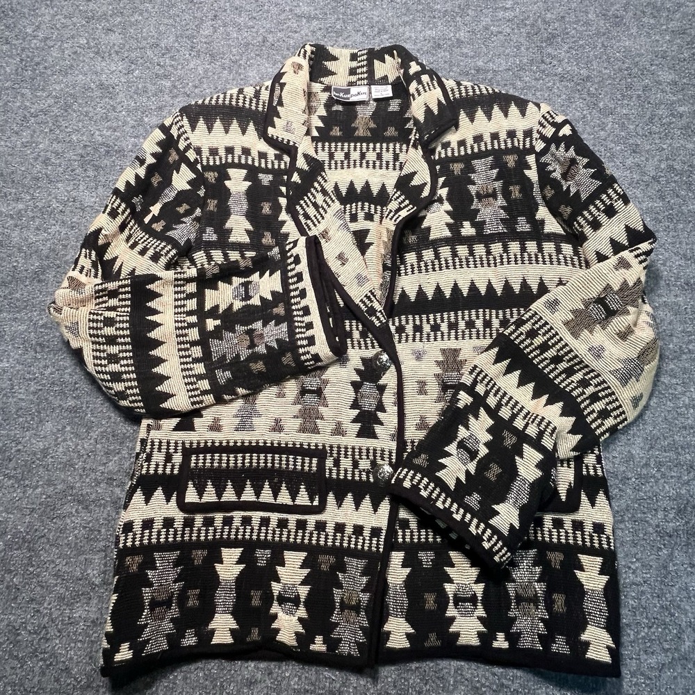 Vintage 90s Hokus Pokus Tapestry Jacket Geometric Drug Rug Baja Aztec Size L